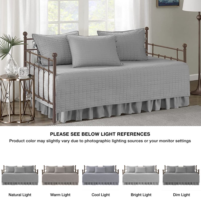 Comfort Spaces Daybed Cover - Luxe Double Sided-Quilting, All Season Cozy Bedding with Bedskirt, Matching Shams, Kienna Grey 75"x39" 5 Piece,100% Microfiber - Image 2