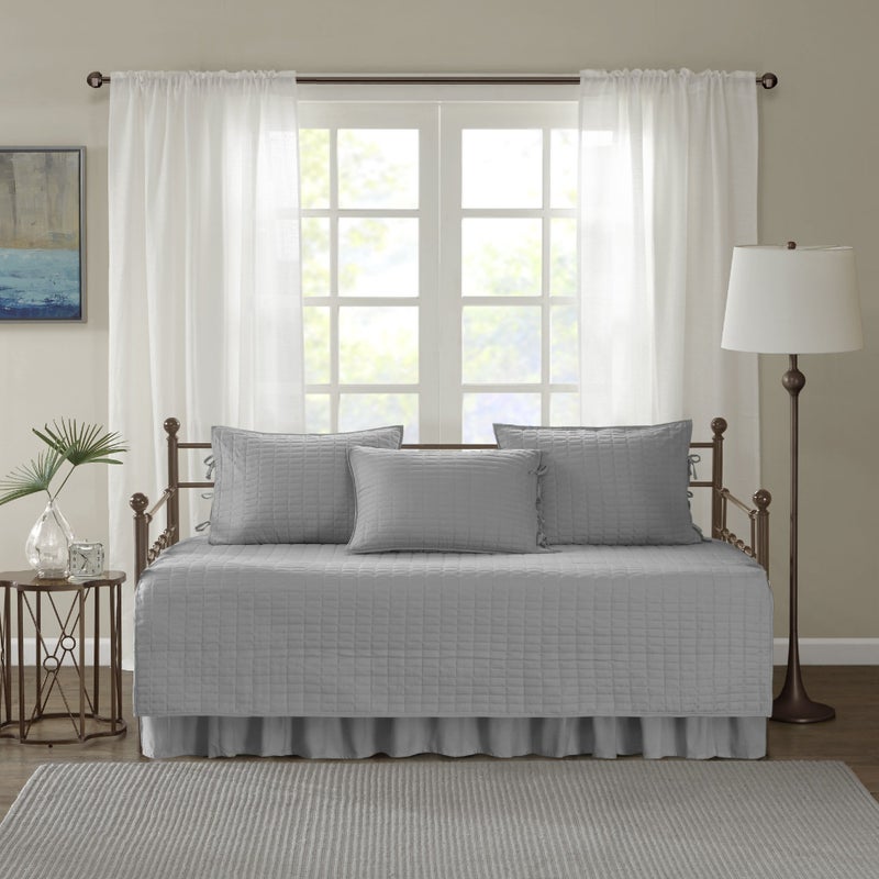 Comfort Spaces Daybed Cover - Luxe Double Sided-Quilting, All Season Cozy Bedding with Bedskirt, Matching Shams, Kienna Grey 75"x39" 5 Piece,100% Microfiber - Image 3