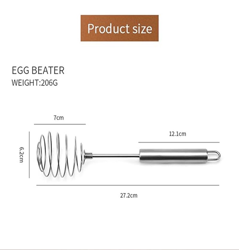 ARQIVO ARQIVO 1 Pcs Stainless Steel Egg Beater Spring Coil Hand Push Whisk Blender Egg Whisk Milk Frother Rotating Push Mixer Stirrer for Whisking Beating Stirring Egg Beater - Image 3