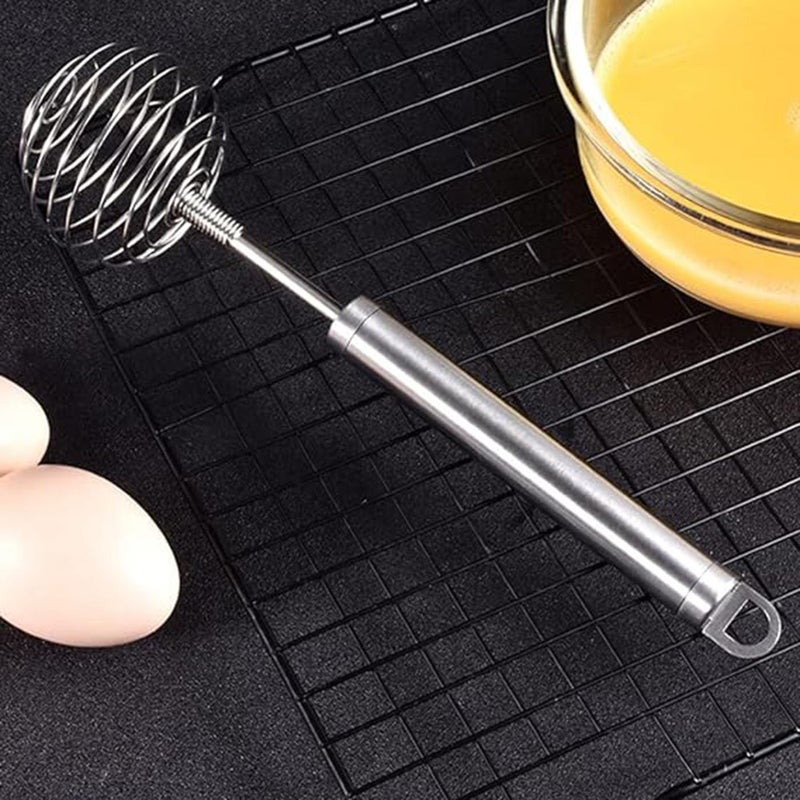 ARQIVO ARQIVO 1 Pcs Stainless Steel Egg Beater Spring Coil Hand Push Whisk Blender Egg Whisk Milk Frother Rotating Push Mixer Stirrer for Whisking Beating Stirring Egg Beater - Image 2