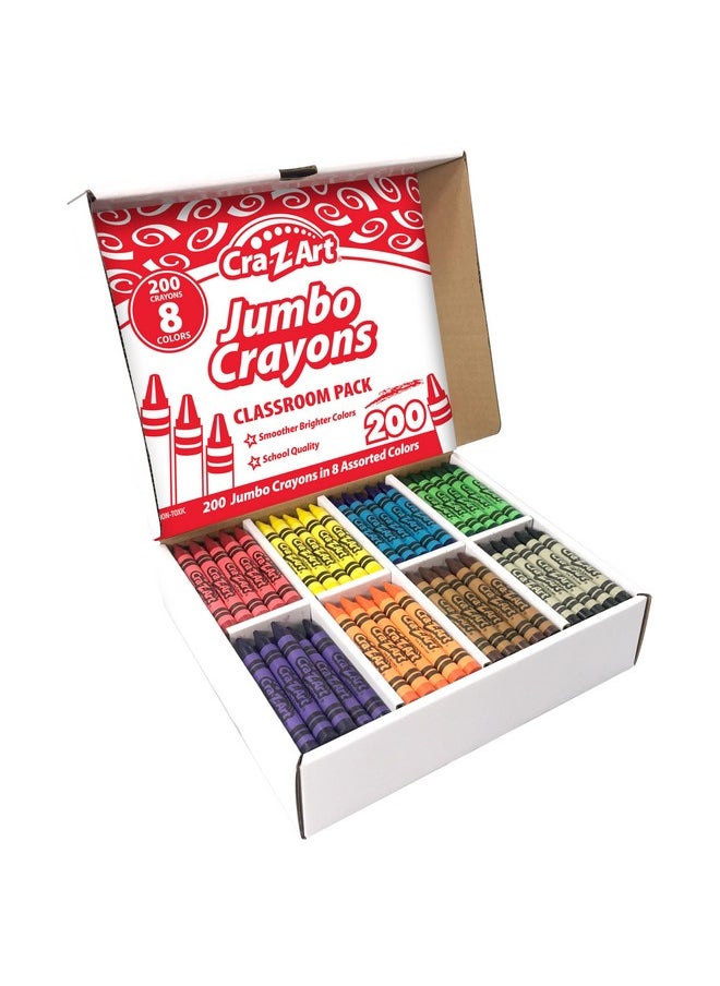 Cra-Z-Art - Jumbo Crayon Bulk Class Pack 200Ct 8 Assorted Colors, 25 Jumbo Crayons In Each Color, Back To School Supply List Essential, Bulk Pack For School Supply Rooms And In Class For Teachers - Image 1