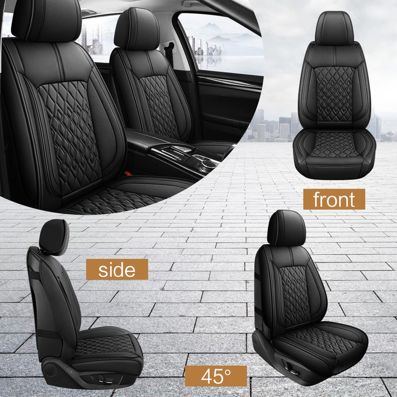 Pariitadin Leather Car Seat Covers Front Pair Waterproof Breathable Faux Leather Automotive Seat Covers for Cars NonSlip Car Interior Covers Universal Fit Most Cars Sedans Trucks SUVs Black - Image 4