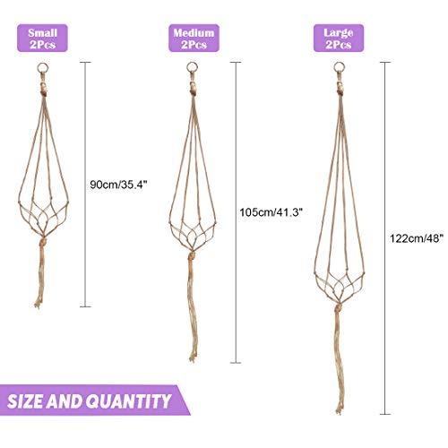 Swpeet 6 Pack 3 Sizes Macrame Hanging Planter Holder Plant Hanger with 6 Pack 29 Inch Ceiling Cup Hooks Kit Hanging Planter Basket Rope Holder for Indoor Outdoor Decorations Beautiful Hanging - Image 3