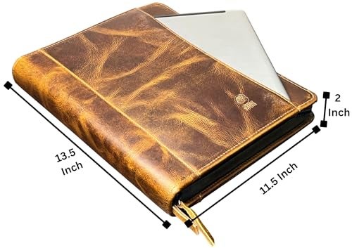 RUSTIC TOWN Leather Portfolio for Men - Full Grain Leather Padfolio Folder - Zipper Folio Documents Organizer - Professional Business Executive Gift for Men Women - Image 2