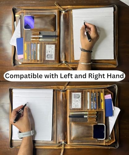 RUSTIC TOWN Leather Portfolio for Men - Full Grain Leather Padfolio Folder - Zipper Folio Documents Organizer - Professional Business Executive Gift for Men Women - Image 5