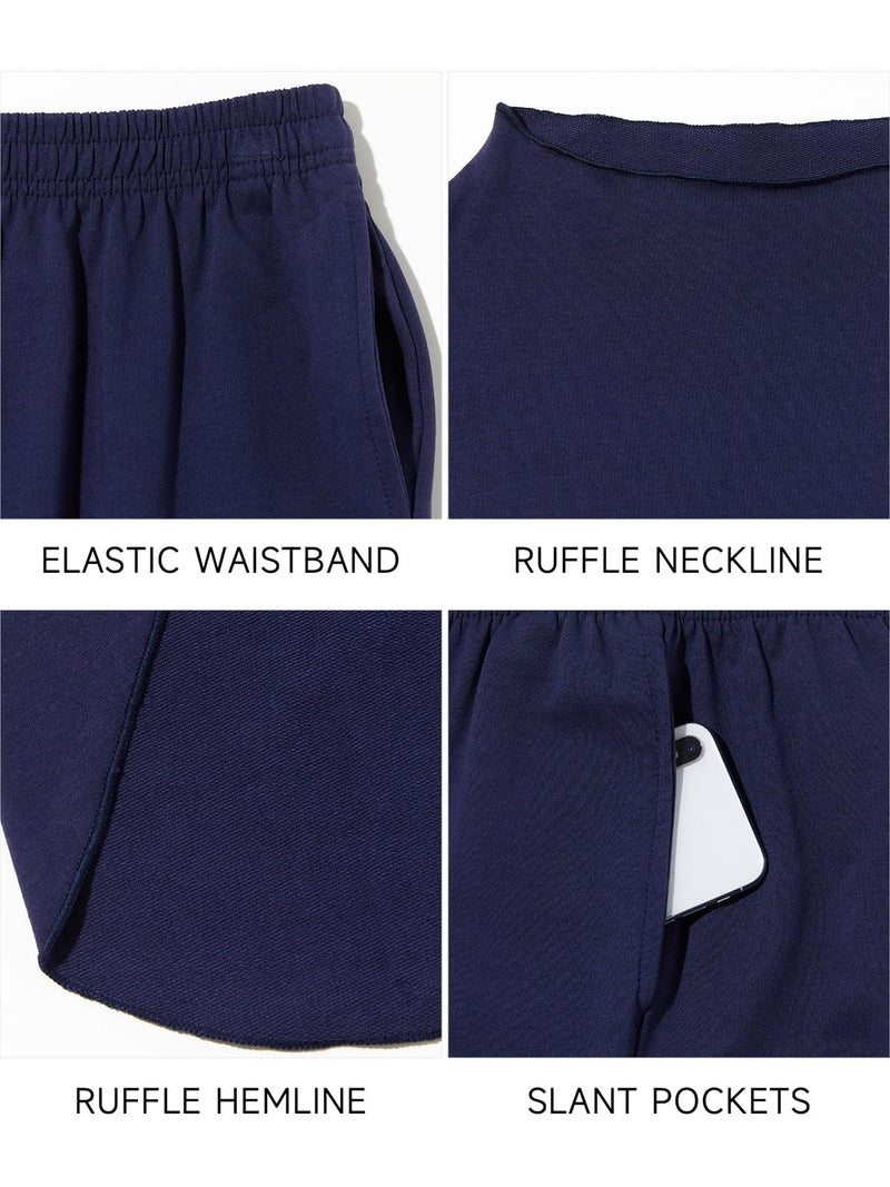 Yousify Women's Two Piece Sets 3/4 Batwing Sleeve Capelet Crew Neck Pullover Top Wide Leg Pants 2 Piece Lounge Set Travel Outfits - Image 5