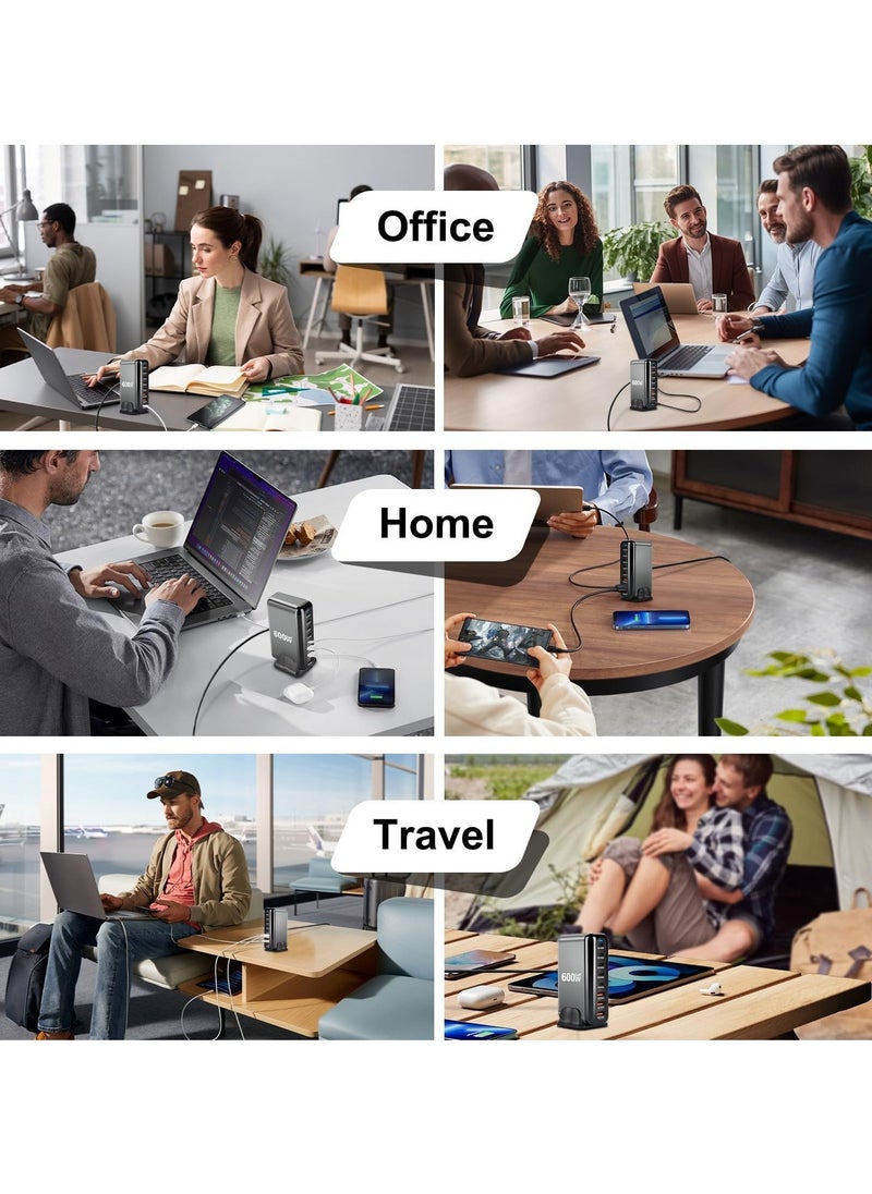 ماركة غير محددة - شاحن سريع 600 واط GaN USB C، وحدة محورية لمحطة الشحن ذات 8 منافذ، شاحن حائط، محول شريط الطاقة، مقبس مكعب لشاحن الكمبيوتر المحمول لأجهزة MacBook Air وSamsung iPhone وiPad - Image 1
