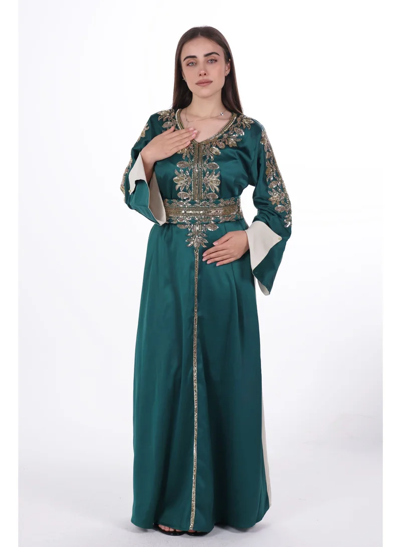 women belted satin jalabiya dress