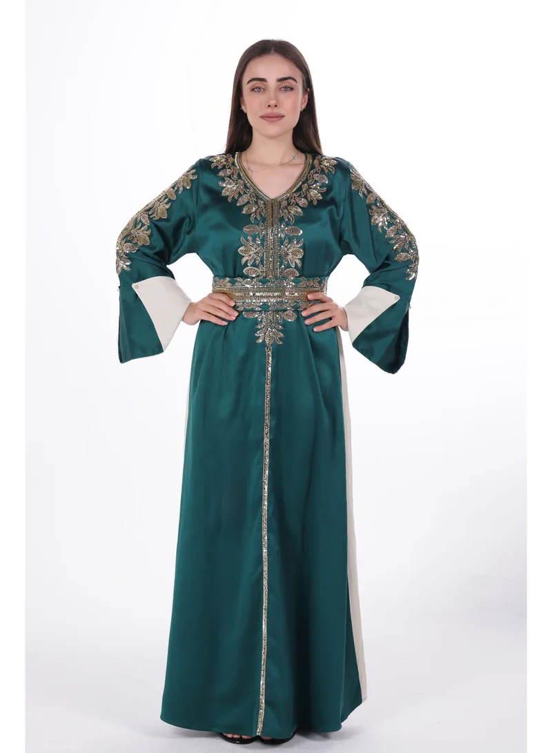 AL BENT AL SHARQIEH women belted satin jalabiya dress