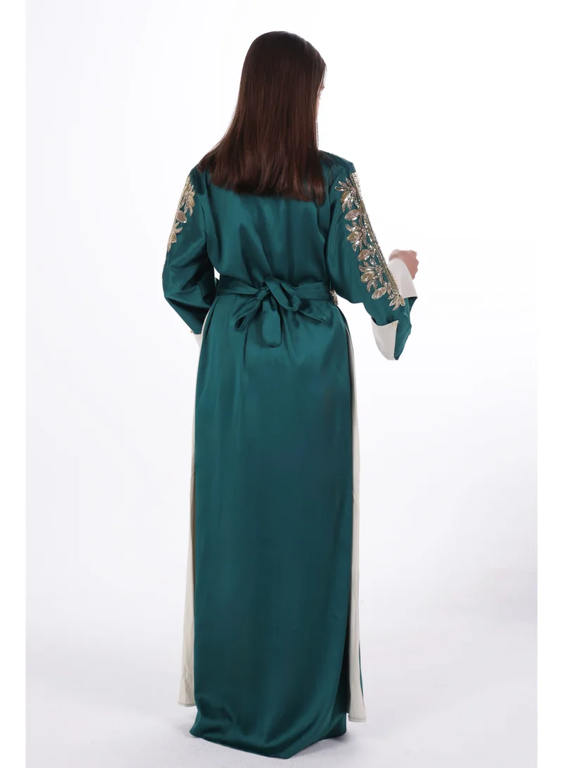 AL BENT AL SHARQIEH Dark Green women belted satin jalabiya dress for Women | Best Price UAE