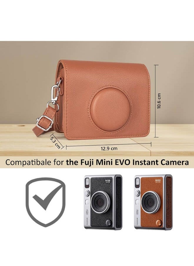 Bliszaar Protective Case for Instax Mini EVO Instant Camera with 96 Pockets Photo Album - Lychee Texture Premium PU Leather Fuji Mini EVO Camera Case with Adjustable Shoulder Strap & Precise Open Hole for Charging - Brown  - Image 2