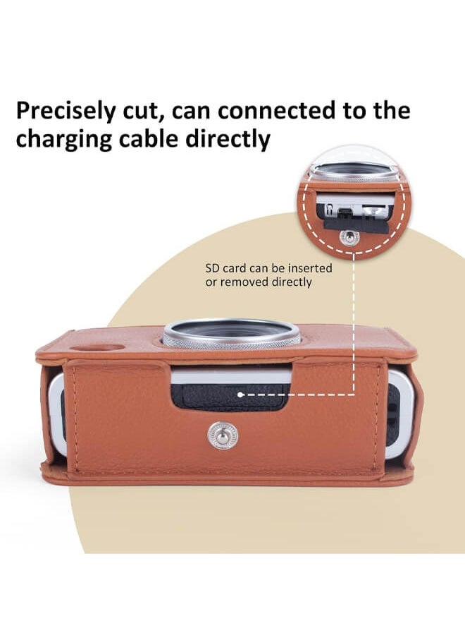 Protective Case for Instax Mini EVO Instant Camera with 96 Pockets Photo Album - Lychee Texture Premium PU Leather Fuji Mini EVO Camera Case with Adjustable Shoulder Strap & Precise Open Hole for Charging - Brown