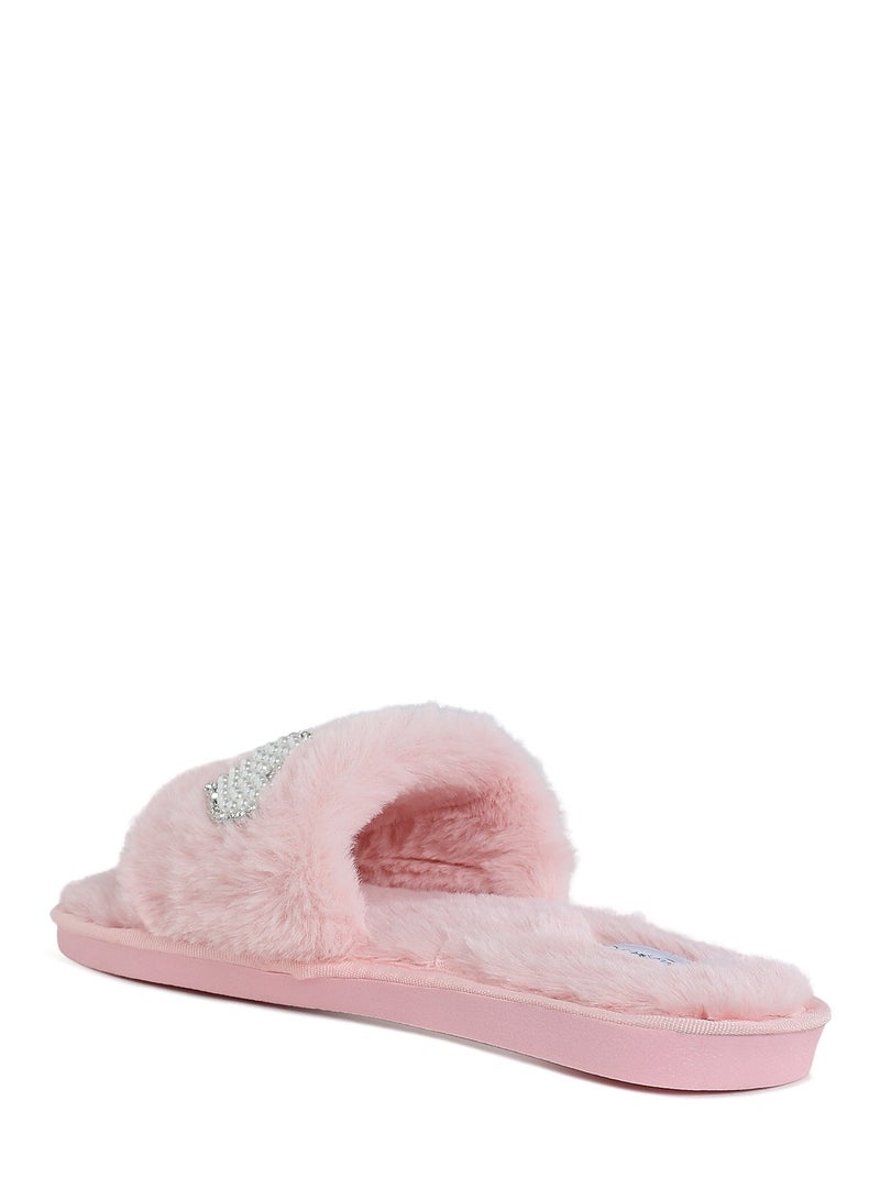 لندن راج شباشب نسائية من الفرو من ماركة لندن راج باللون الوردي - Image 3