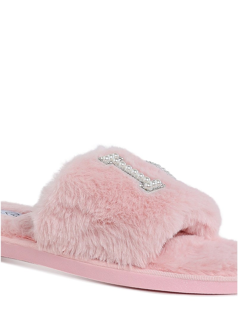 لندن راج شباشب نسائية من الفرو من ماركة لندن راج باللون الوردي - Image 5