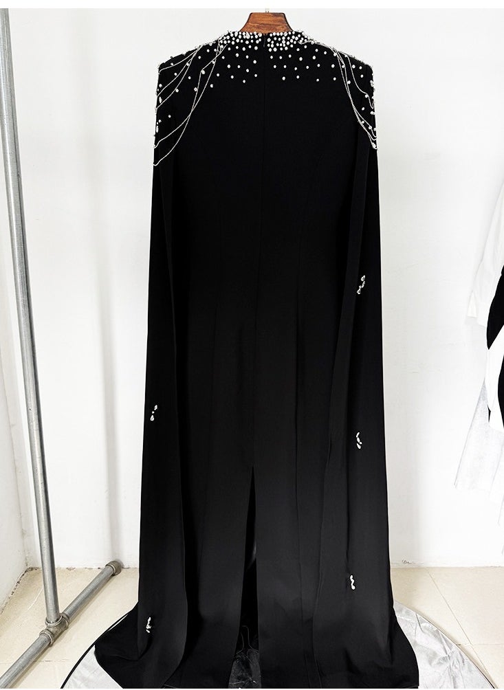 NIBEMINENT Fashion Evening Dress With Heavy Beaded Chains, Long Sleeves And Floor-length  - Image 3