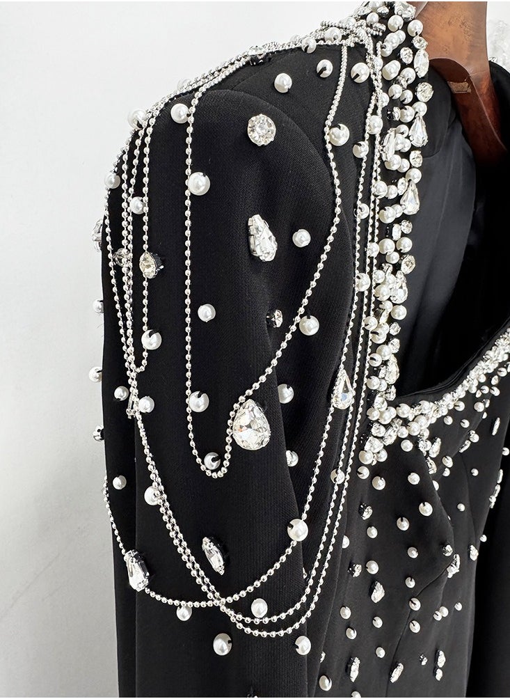 NIBEMINENT Fashion Evening Dress With Heavy Beaded Chains, Long Sleeves And Floor-length  - Image 5