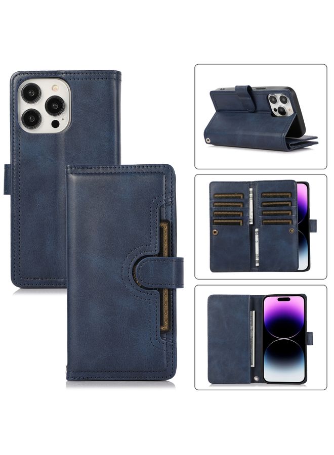Case Cover For iPhone 14 Pro Wristband Card Slot Leather Phone Case Blue