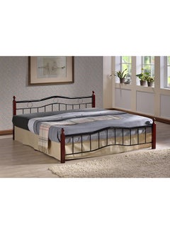 Maf Wood And Steel Bed Maf-6888- Queen Size 190X150 With Wooden Legs Cherry Brown