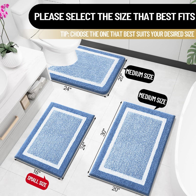 OLANLY Bathroom Rugs 24x16, Extra Soft and Absorbent Microfiber Bath Mat, Non-Slip, Machine Washable, Quick Dry Shaggy Bath Carpet, Suitable for Bathroom Floor, Tub, Shower (Small, Blue) - Image 2