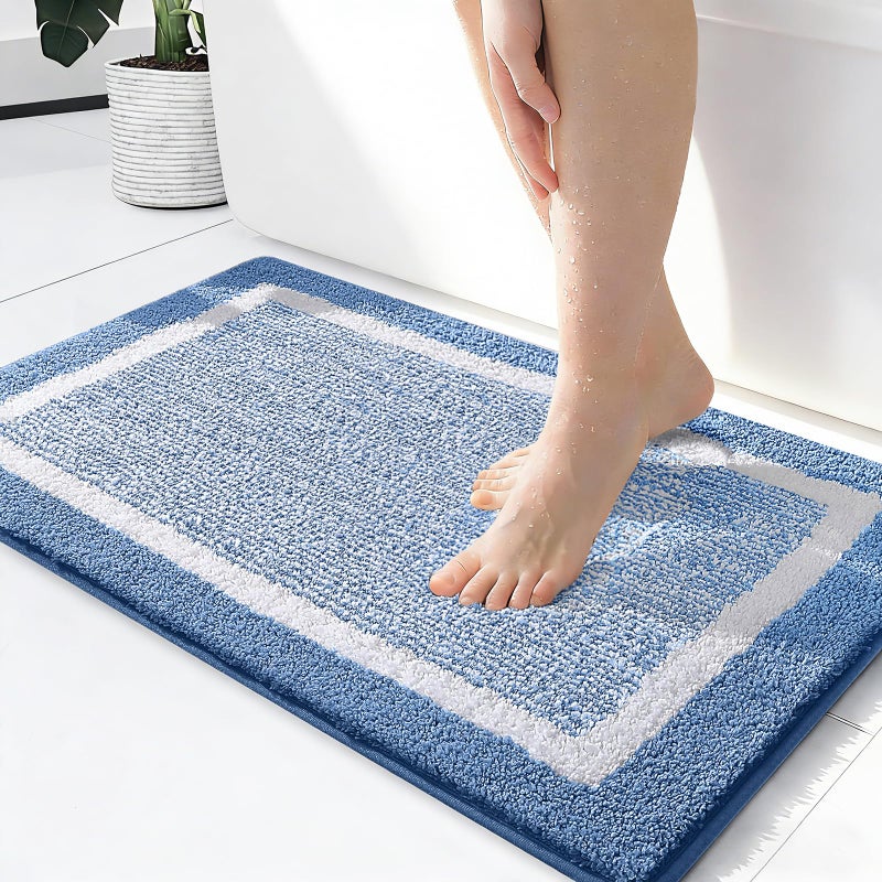 OLANLY Bathroom Rugs 24x16, Extra Soft and Absorbent Microfiber Bath Mat, Non-Slip, Machine Washable, Quick Dry Shaggy Bath Carpet, Suitable for Bathroom Floor, Tub, Shower (Small, Blue) - Image 1