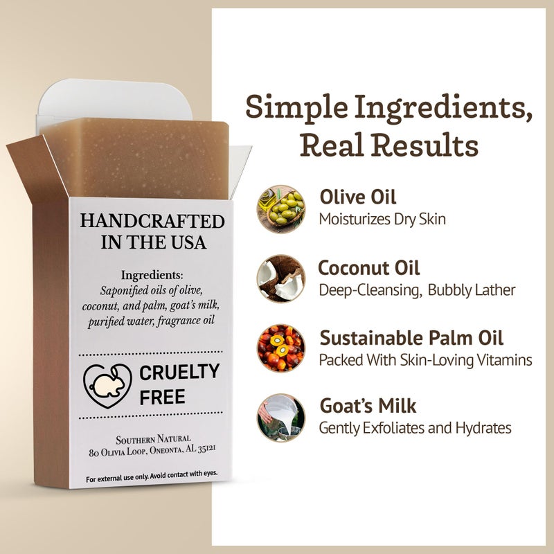 southern natural صابون حليب الماعز - عبوة 3 قطع من حليب الشوفان والعسل - للبشرة الجافة والحساسة. صابون طبيعي مصنوع يدويًا للرجال والنساء والأطفال والرضع. رائع للوجه والجسم. - Image 3