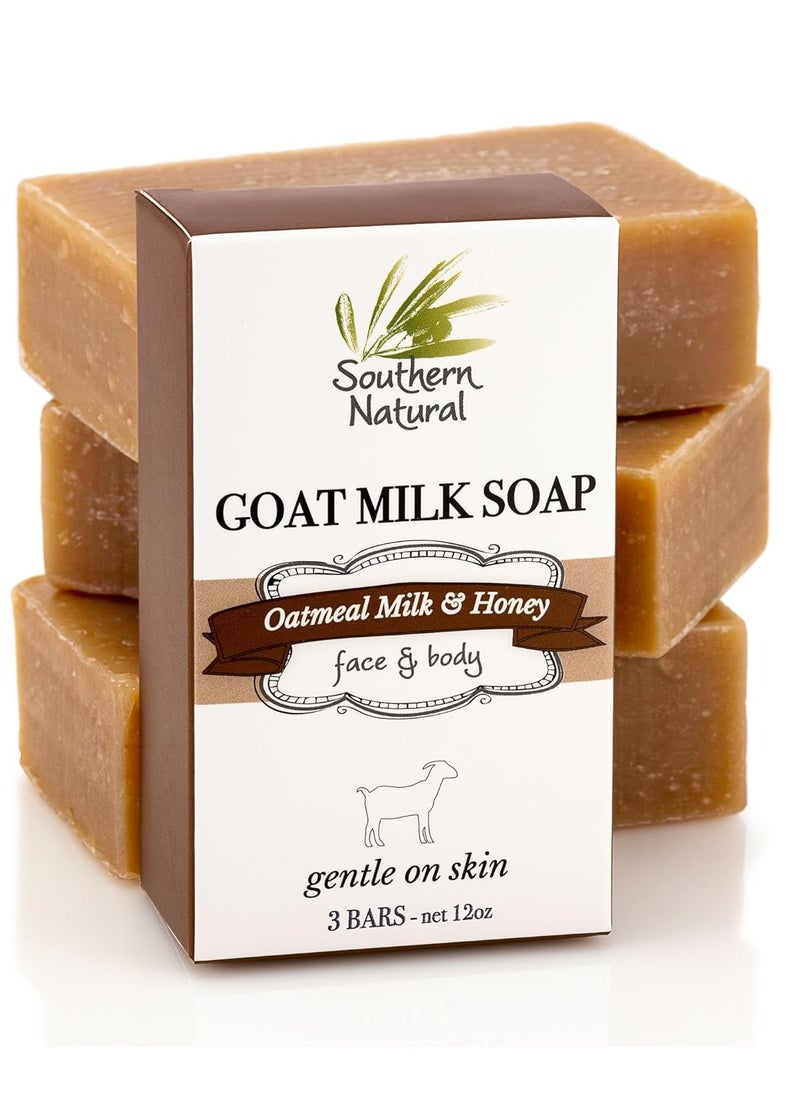 southern natural Goat Milk Soap Bar - 3 Pack Oatmeal Milk & Honey - For Dry, Sensitive Skin. Natural Handmade Soap For Men, Women, Kids & Baby. Great For Face & Body.  - Image 1