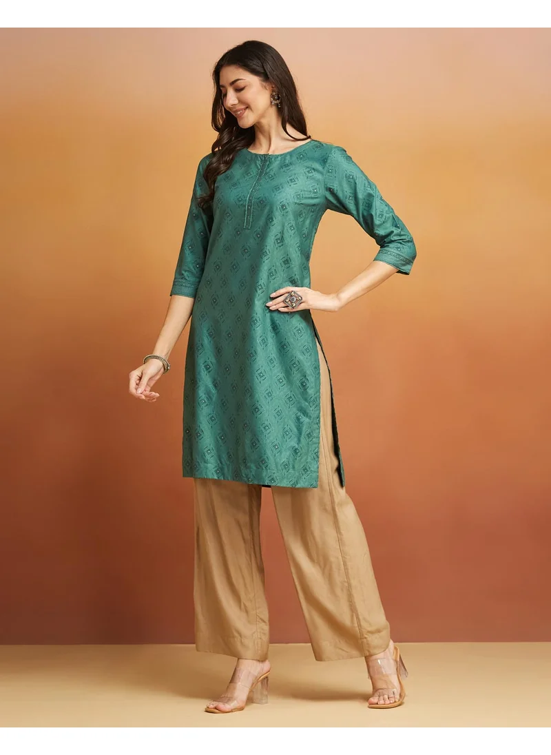Fabindia Viscose Silk Hand Block Printed Knee Length Kurta