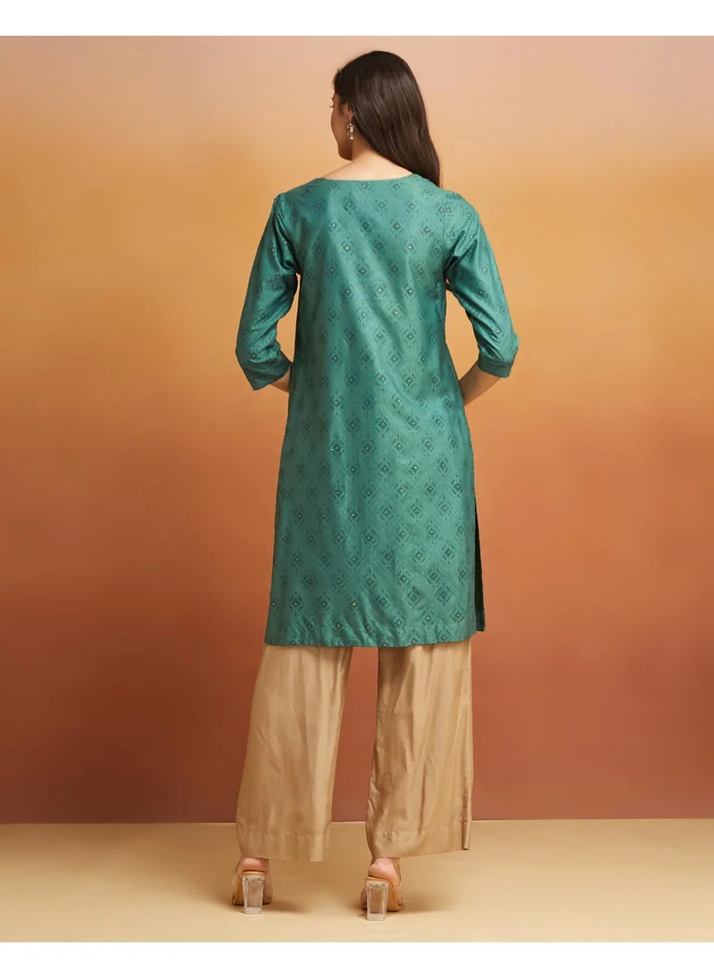 Fabindia Viscose Silk Hand Block Printed Knee Length Kurta