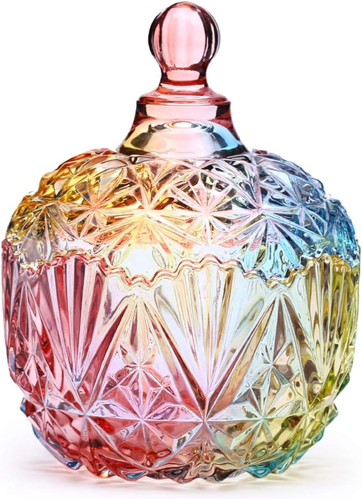 Danmu Colorful Glass Storage Jar with Lid, Candy & Cookie Jar, Jewelry Box, Buffet & Biscuit Containers (260ml / 9oz) - Image 1