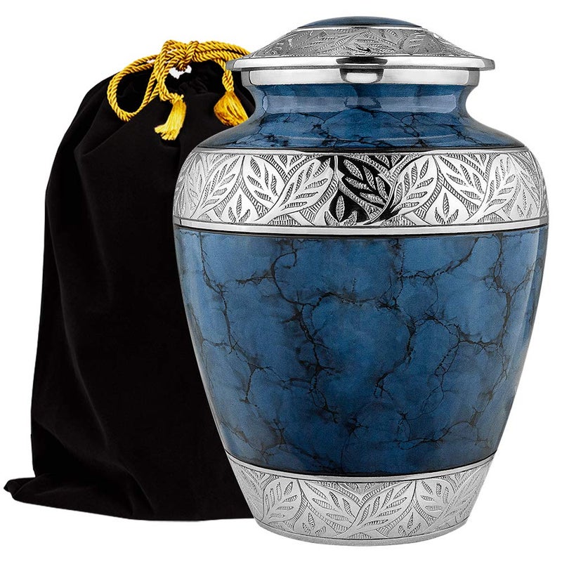 Trupoint Memorials Cremation Urns for Human Ashes Decorative Burial Urn for Adult Men and Women Large Dark Blue with Silver Lining