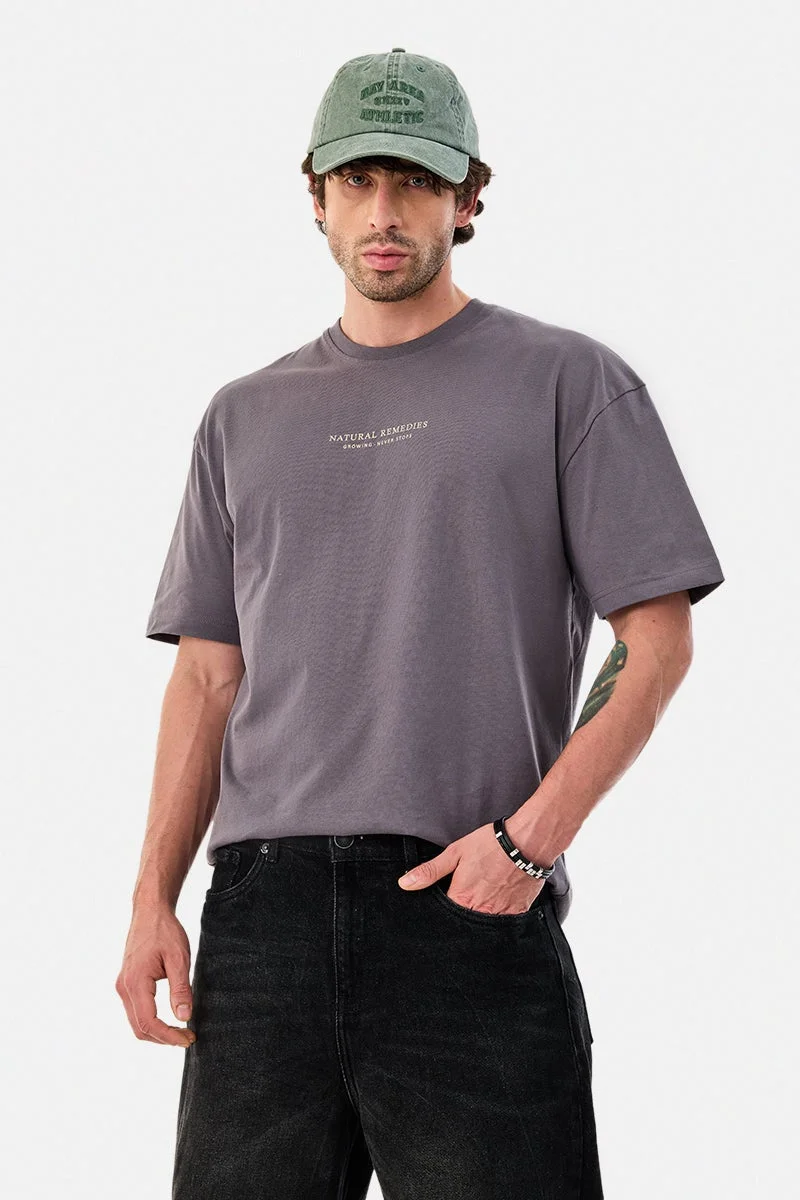 سنيتش Charcoal Grey Graphic Half Sleeve Oversized Streetwear T-Shirt
