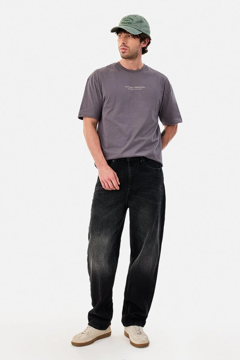 سنيتش Charcoal Grey Graphic Half Sleeve Oversized Streetwear T-Shirt