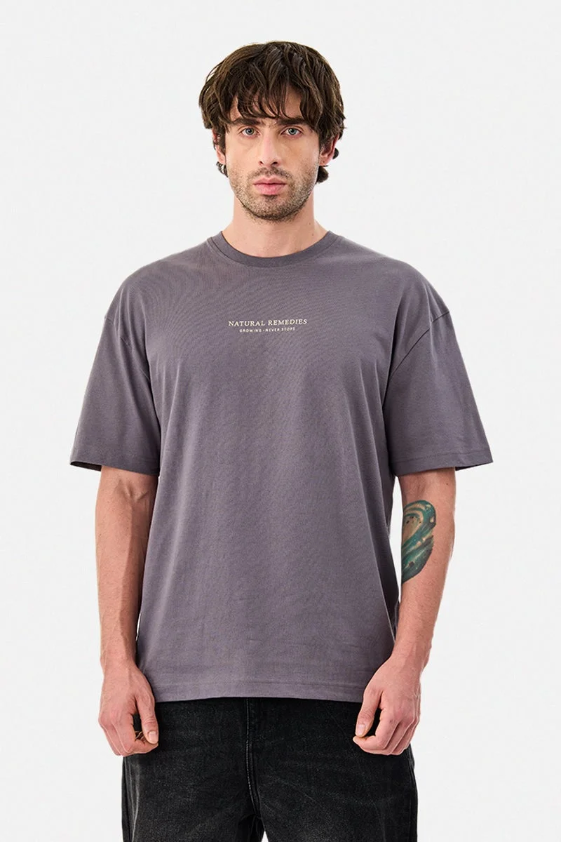 سنيتش Charcoal Grey Graphic Half Sleeve Oversized Streetwear T-Shirt
