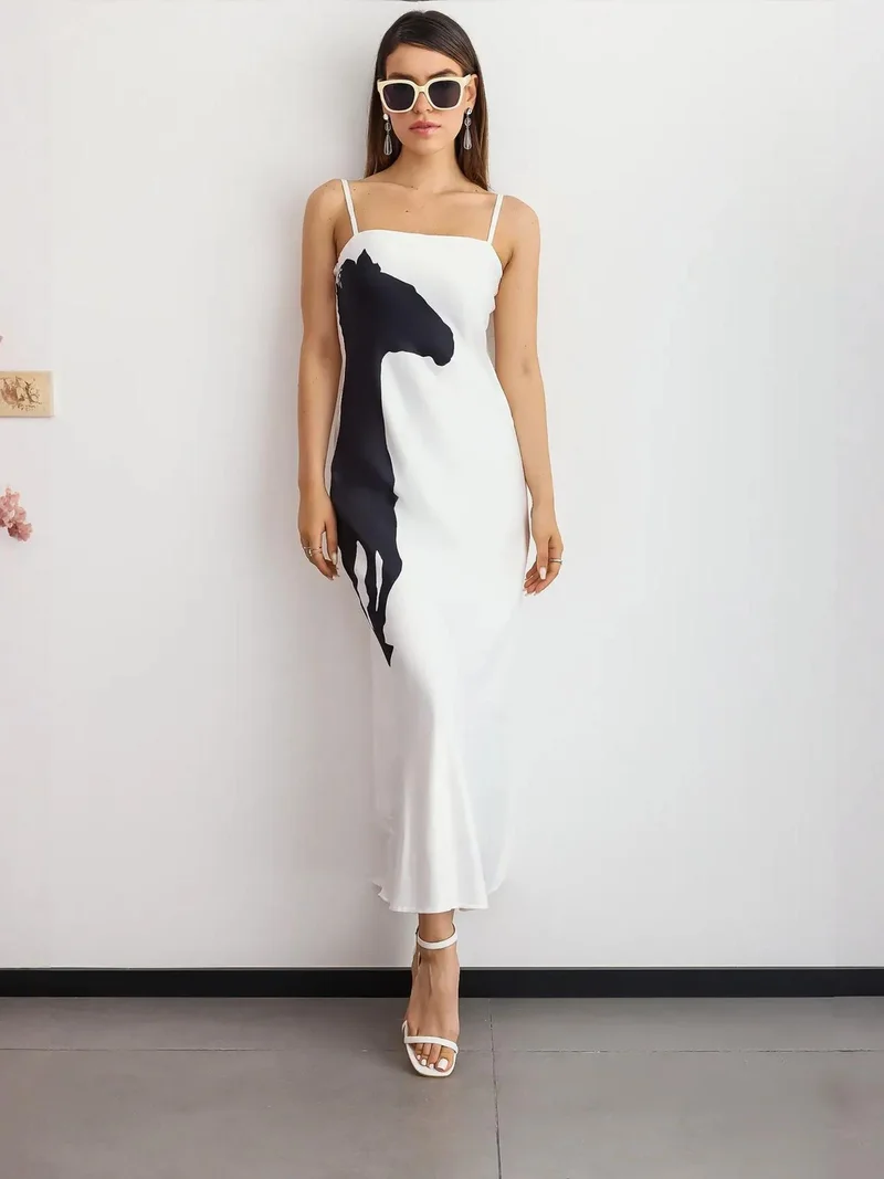 HICCUP Graphic Print Spaghetti-Strap Maxi Dress