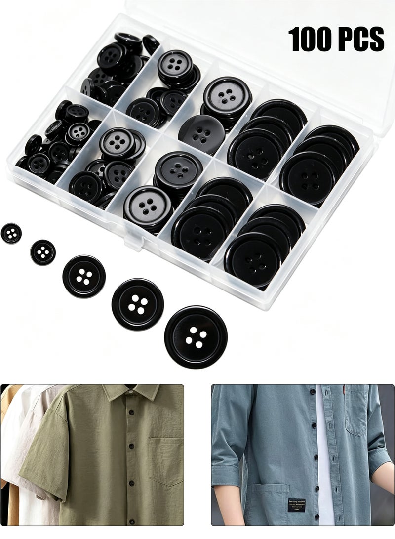 LuckSa 100 Pcs Black Buttons for Crafts, 5 Sizes Mixed Round Sewing Buttons for Clothes, Suitable for for DIY Crafts, Coats, Shirts, Pants, Shorts - Image 1