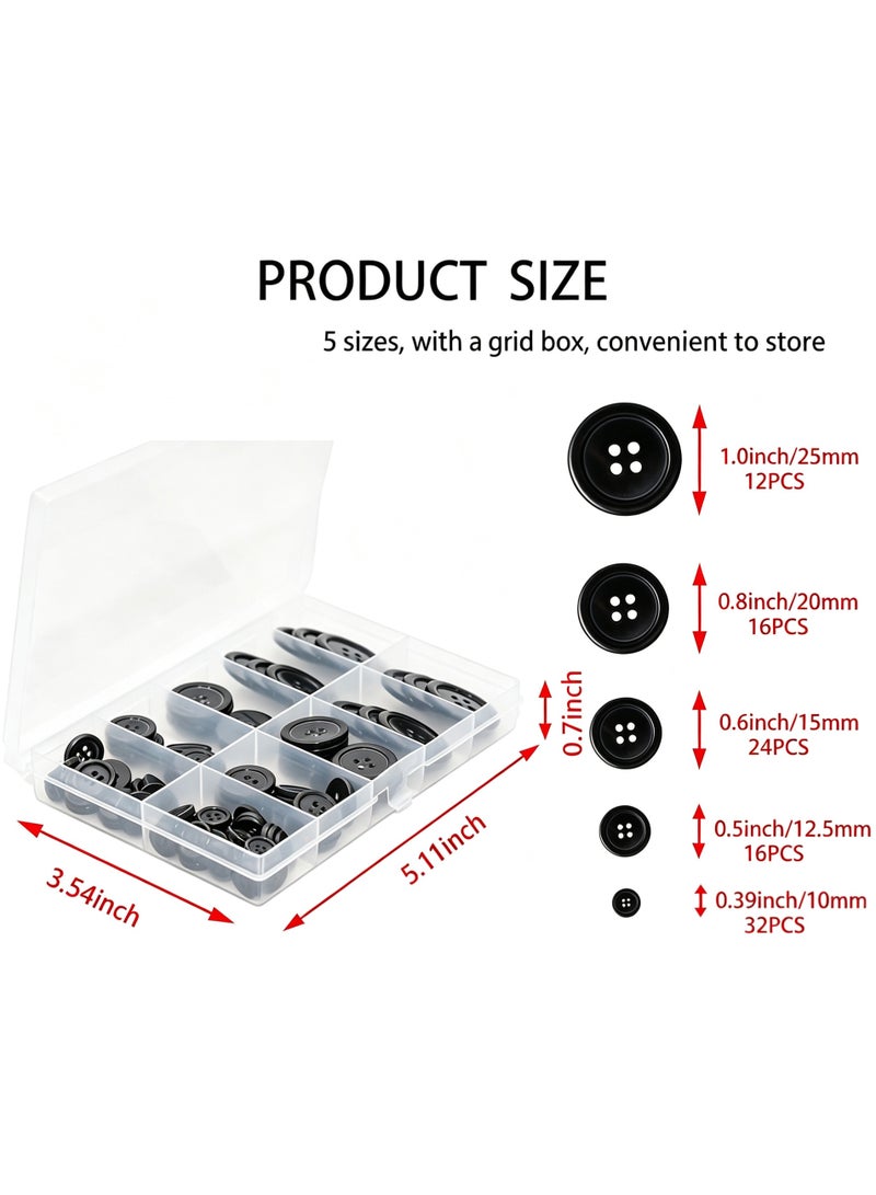LuckSa 100 Pcs Black Buttons for Crafts, 5 Sizes Mixed Round Sewing Buttons for Clothes, Suitable for for DIY Crafts, Coats, Shirts, Pants, Shorts - Image 2