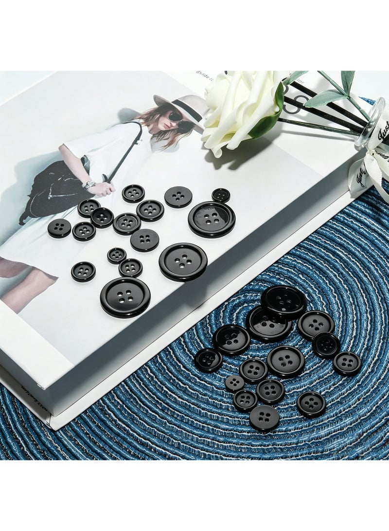 LuckSa 100 Pcs Black Buttons for Crafts, 5 Sizes Mixed Round Sewing Buttons for Clothes, Suitable for for DIY Crafts, Coats, Shirts, Pants, Shorts - Image 4