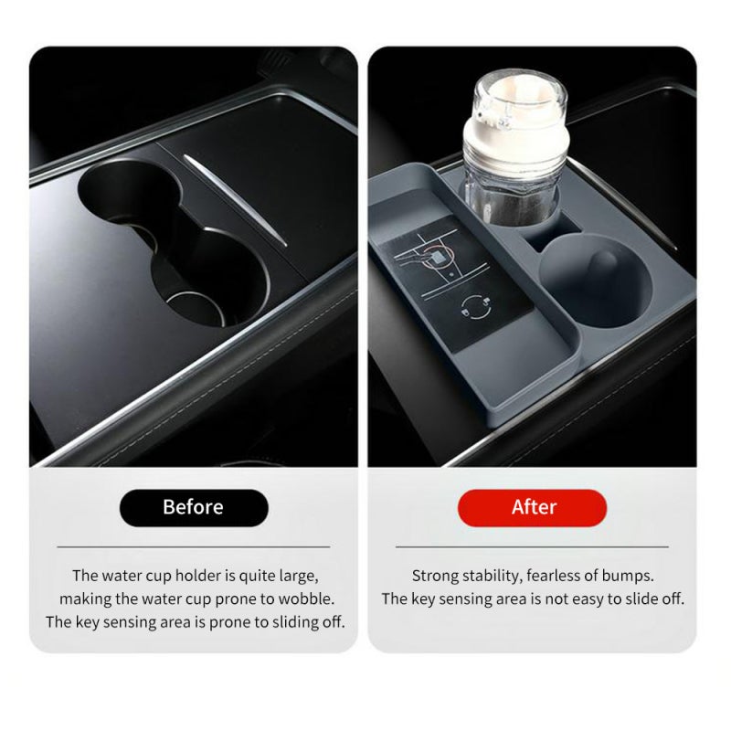 Cup Holder Insert: Black Soft Elastic Silicone - Superior Stability Cup Holder Insert Replacement - Large Storage Space for Tesla Model Y/3 Center Console - Image 2