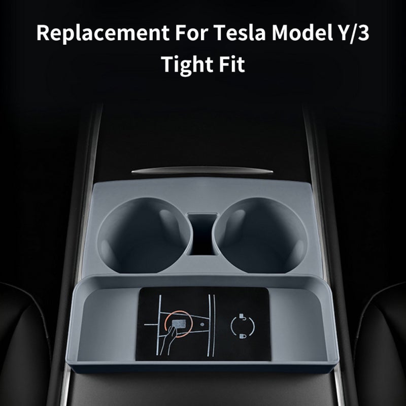 Cup Holder Insert: Black Soft Elastic Silicone - Superior Stability Cup Holder Insert Replacement - Large Storage Space for Tesla Model Y/3 Center Console - Image 4