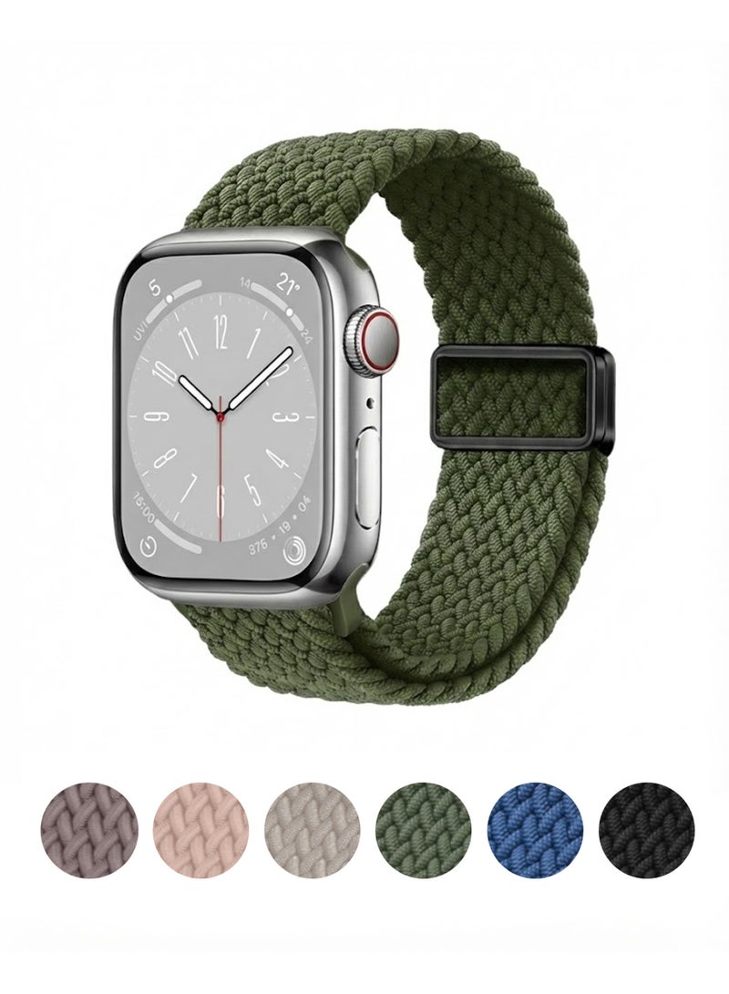 ARX Elastic Braided Nylon Magnetic Buckle Apple Watch Strap – Fits 38/40/41/42mm Series 1–10 / SE – Green - Image 1