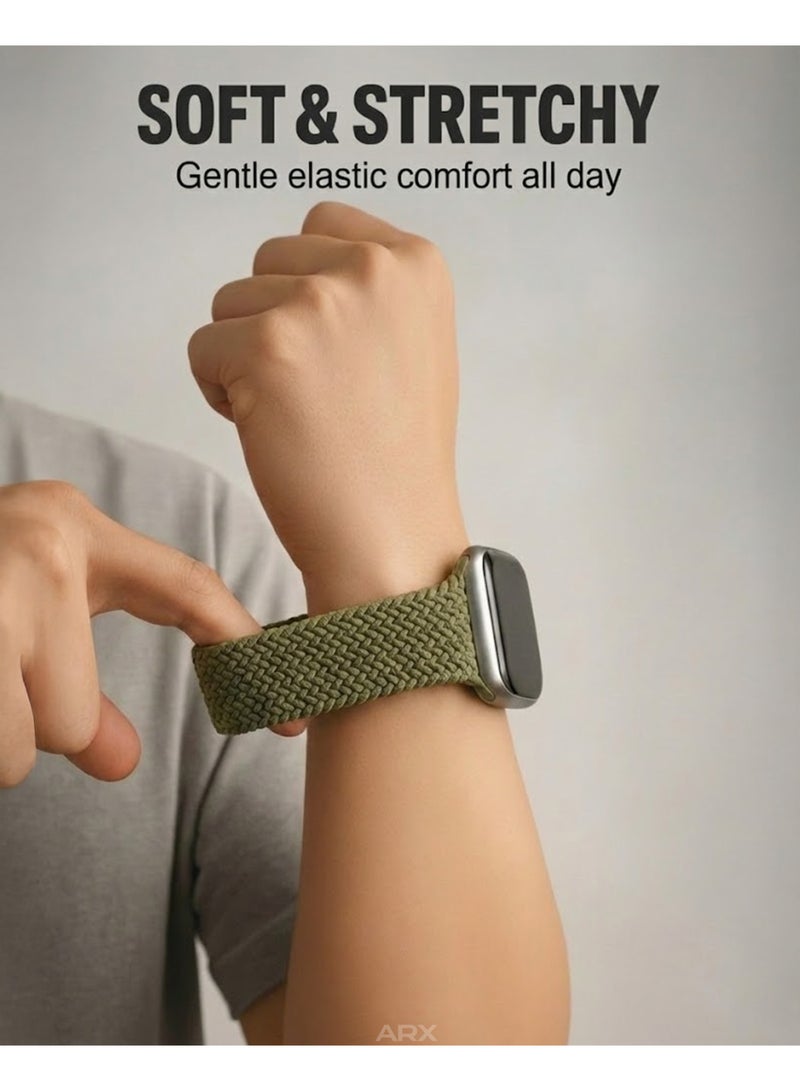 ARX Elastic Braided Nylon Magnetic Buckle Apple Watch Strap – Fits 38/40/41/42mm Series 1–10 / SE – Green - Image 5