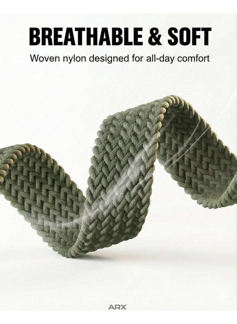 ARX Elastic Braided Nylon Magnetic Buckle Apple Watch Strap – Fits 38/40/41/42mm Series 1–10 / SE – Green - Image 4
