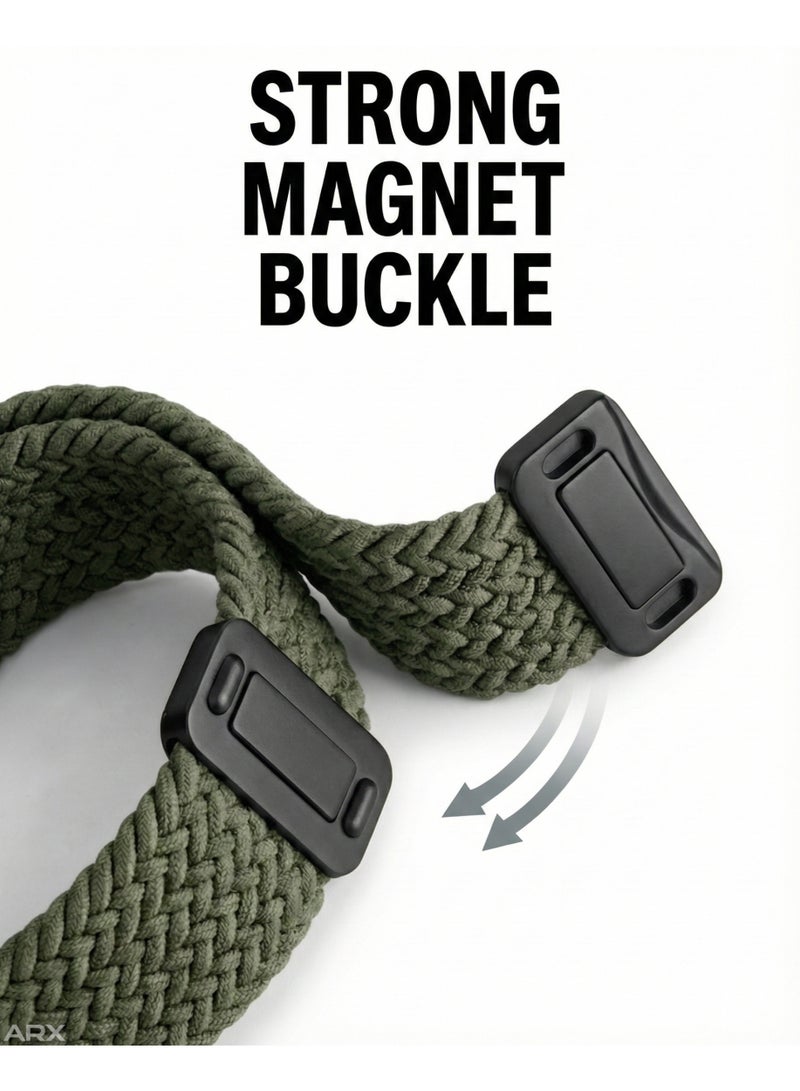 ARX Elastic Braided Nylon Magnetic Buckle Apple Watch Strap – Fits 38/40/41/42mm Series 1–10 / SE – Green - Image 3
