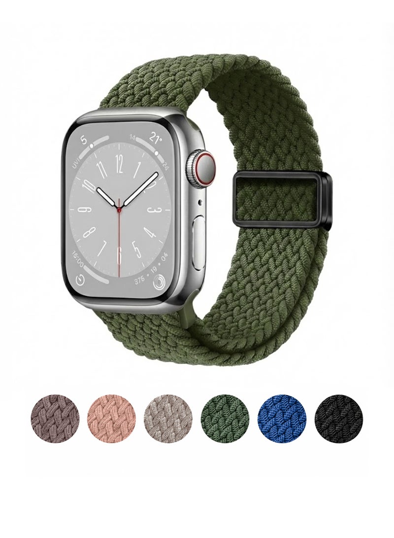 أركس سوار Apple Watch مقاس 38/40/41/42 مم متوافق مع Series 1 إلى 11 / SE – نايلون مضفّر مرن بمشبك مغناطيسي – أخضر - Image 1