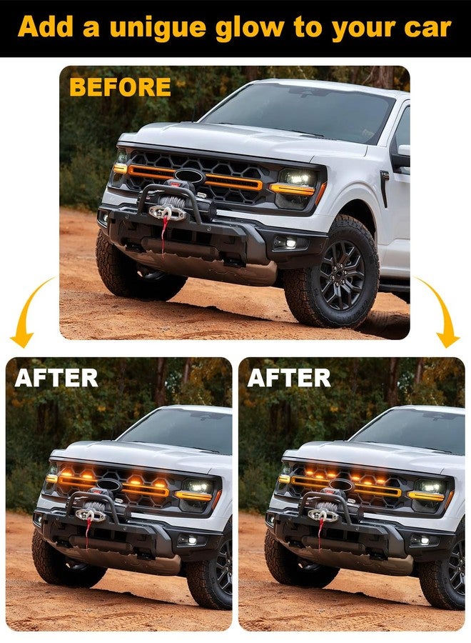 OKLSG LED Front Grill Lights for 2024 2025 F150 Grille Accessories 2018-2023 F150 Warning lamp(Amber Lights, 4) - Image 2