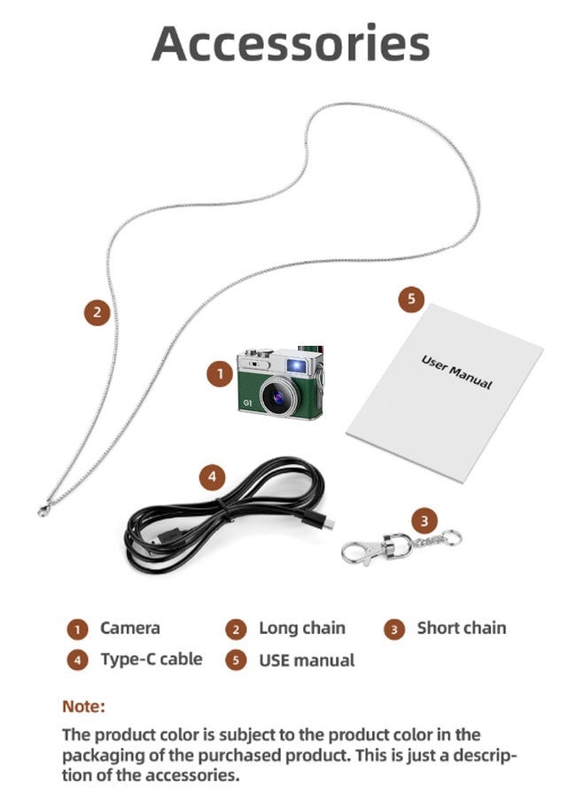 نيوترل كاميرا رقمية صغيرة 1080P Retro CCD G1، شاشة 0.96 بوصة، كاميرا قديمة محمولة صغيرة الحجم للأنشطة الداخلية/الخارجية، بدون بطاقة ذاكرة (أخضر داكن) - Image 2