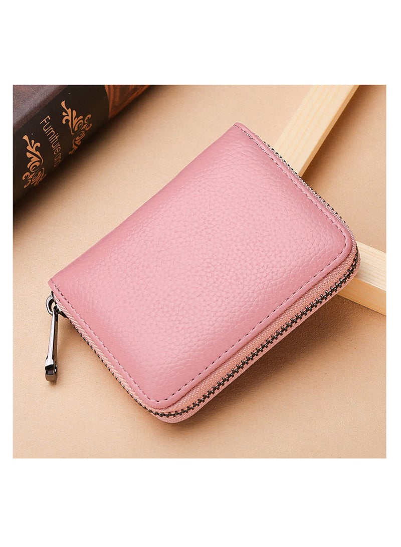 Men Women PU Leather Credit Card Holder Zipper Wallet With 20 Card Slots（Pink）  - Image 2