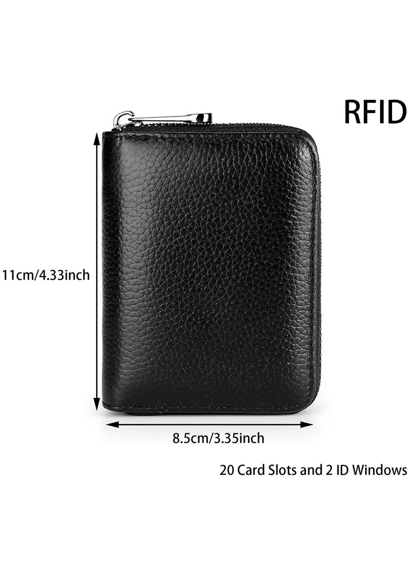 Men Women PU Leather Credit Card Holder Zipper Wallet With 20 Card Slots（Pink）  - Image 3