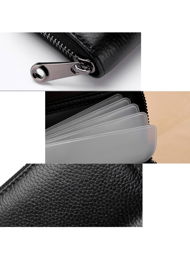 Men Women PU Leather Credit Card Holder Zipper Wallet With 20 Card Slots（Pink）  - Image 4