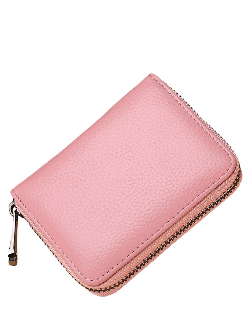 Men Women PU Leather Credit Card Holder Zipper Wallet With 20 Card Slots（Pink）  - Image 5